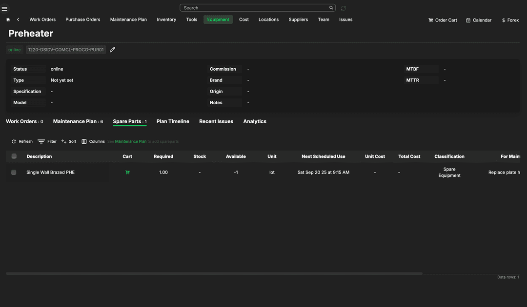 Equipment Detail Page